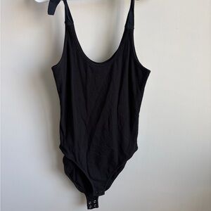 Black Ribbed Tank Bodysuit with Shoulder Tie Detail